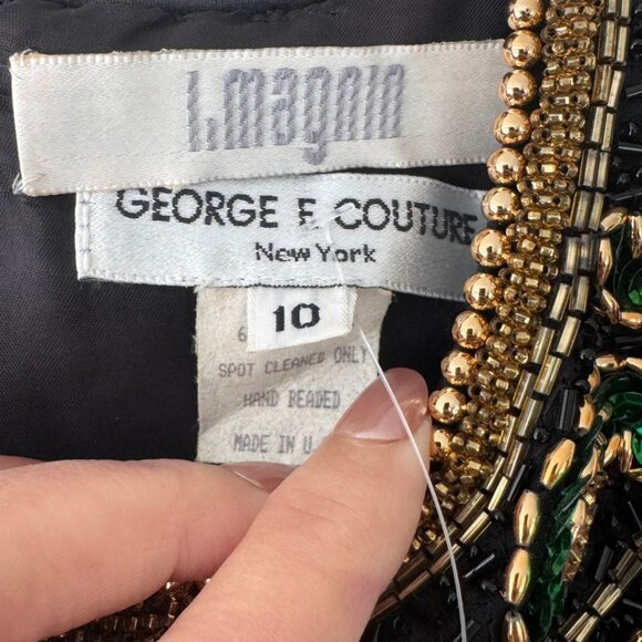 George F Couture for I. Magnin 1980s Black Gown Multicolor Beads Size 10 NEW - Picture 4 of 10
